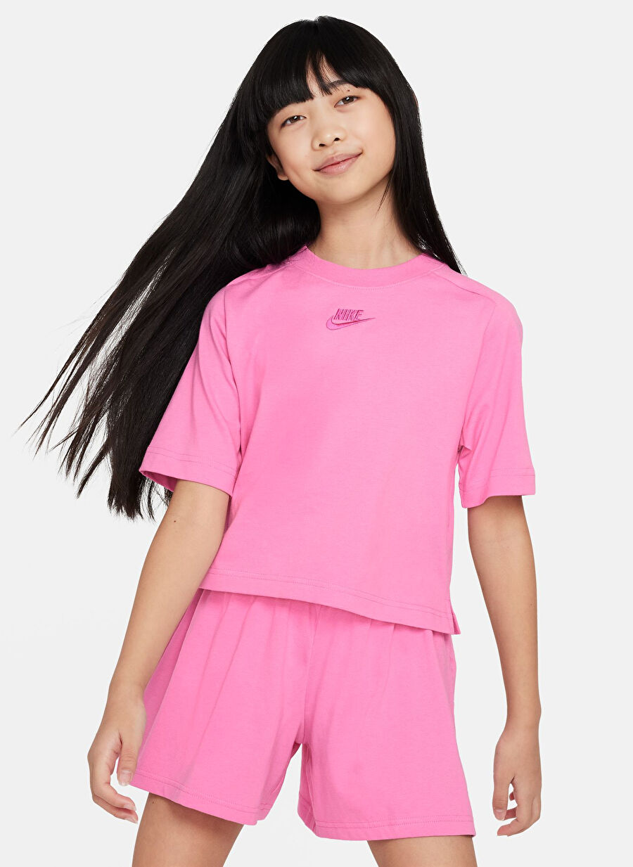 Nike Düz Pembe Kız Çocuk T-Shirt FN8589-675-G NSW SS TOP JSY LBR