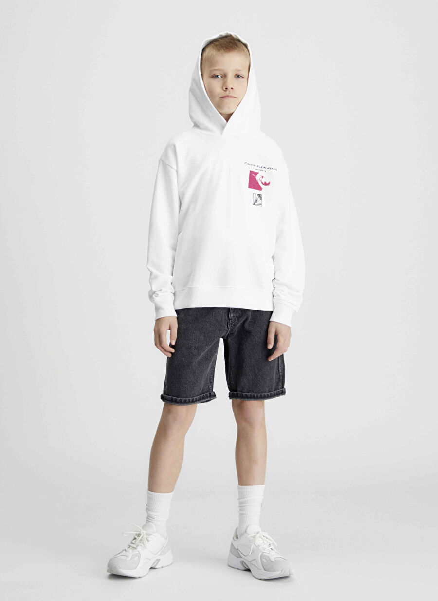 Calvin Klein Baskılı Erkek Beyaz Sweatshırt TERRY PHOTOGRAPH HOODIE