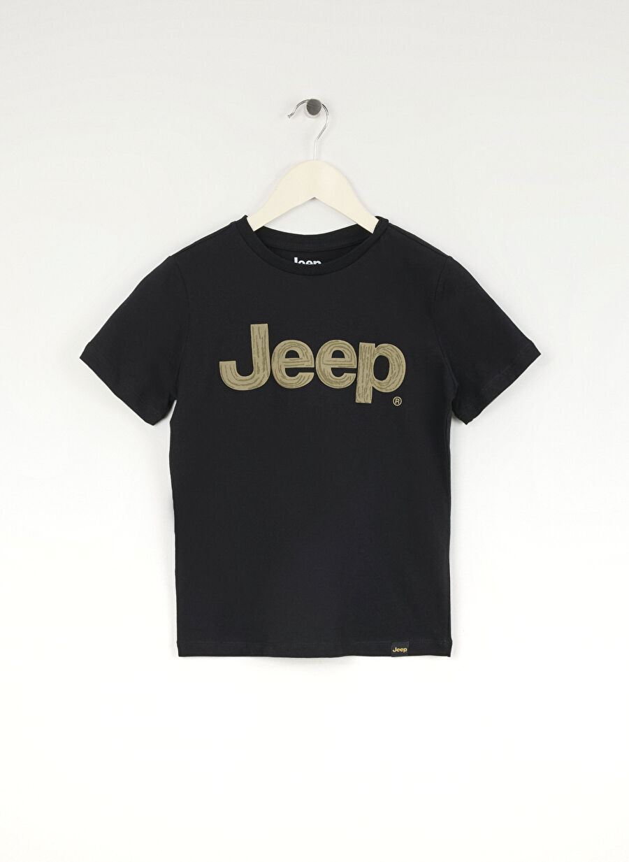 Jeep Siyah Erkek Çocuk Bisiklet Yaka Oversized Baskılı T-Shirt C4SB-TST4035