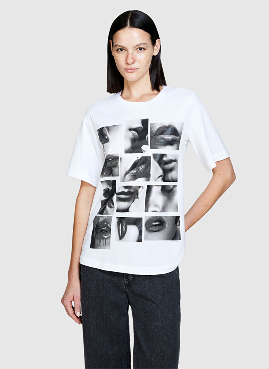 Sisley Bisiklet Yaka Beyaz Kadın T-Shirt 3096L104X