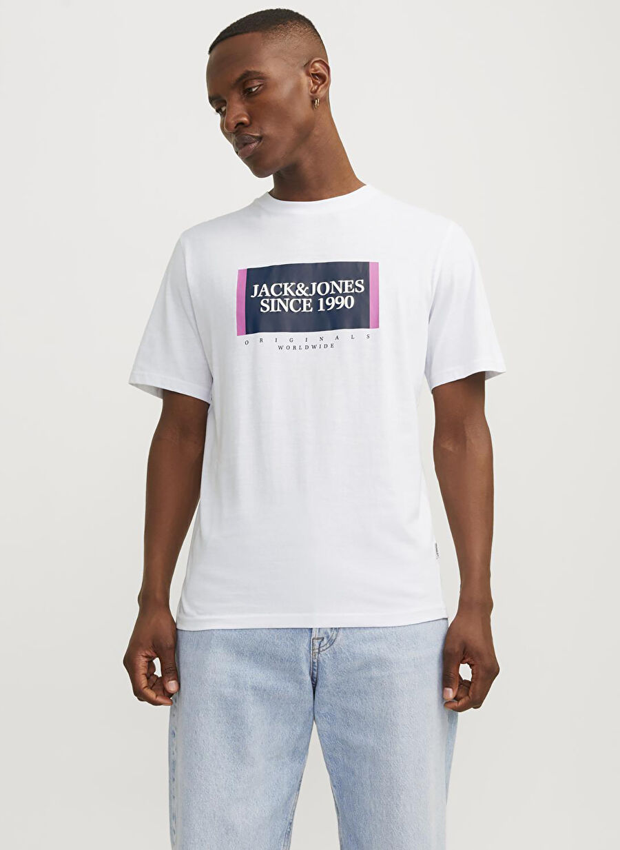 Jack & Jones Beyaz Erkek Bisiklet Yaka Standart Fit T-Shirt JORLAFAYETTE BOX TEE SS CREW NECK