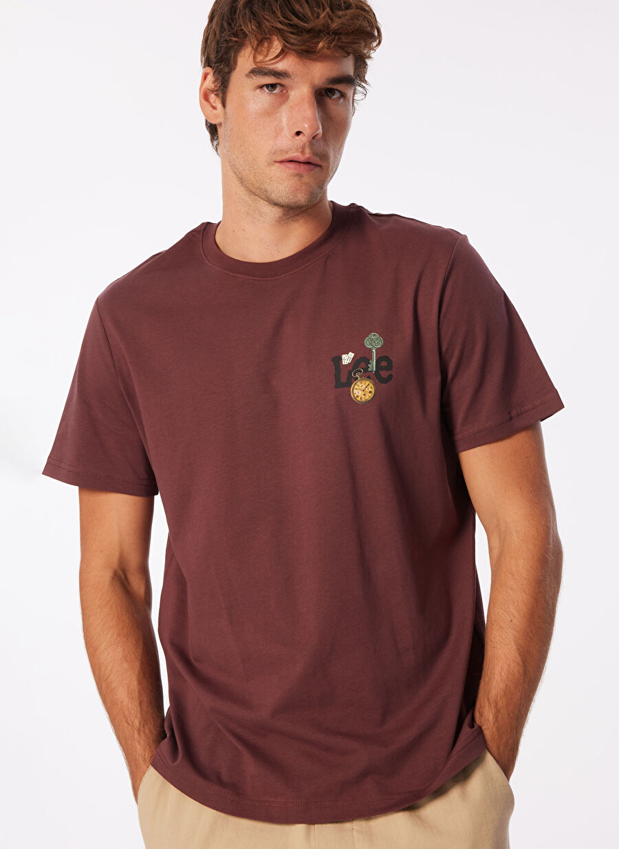 Lee Bisiklet Yaka Bordo Erkek T-Shirt L241582810 Bisiklet Yaka T-shirt