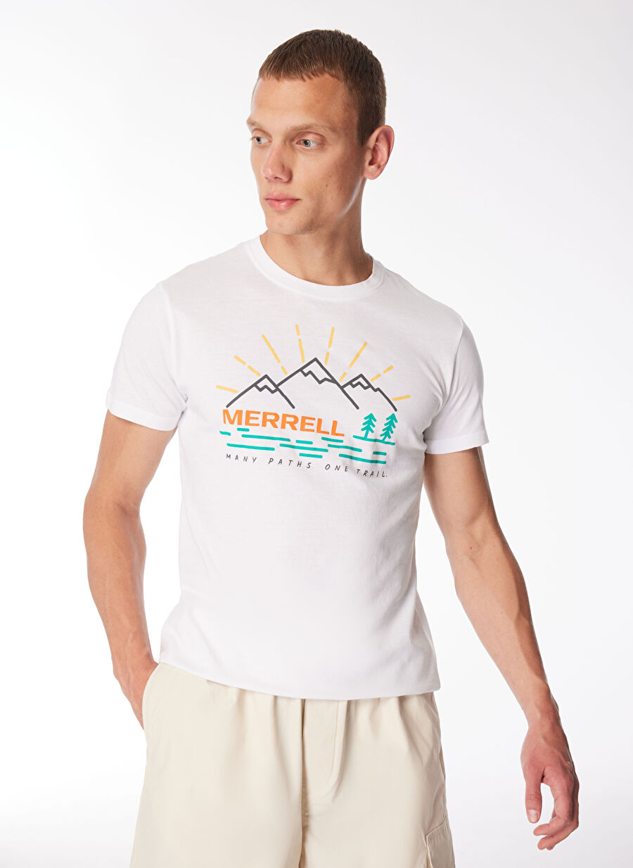 Merrell Beyaz Erkek O Yaka Normal Kalıp Baskılı T-Shirt M4TOBIM_TOBI M