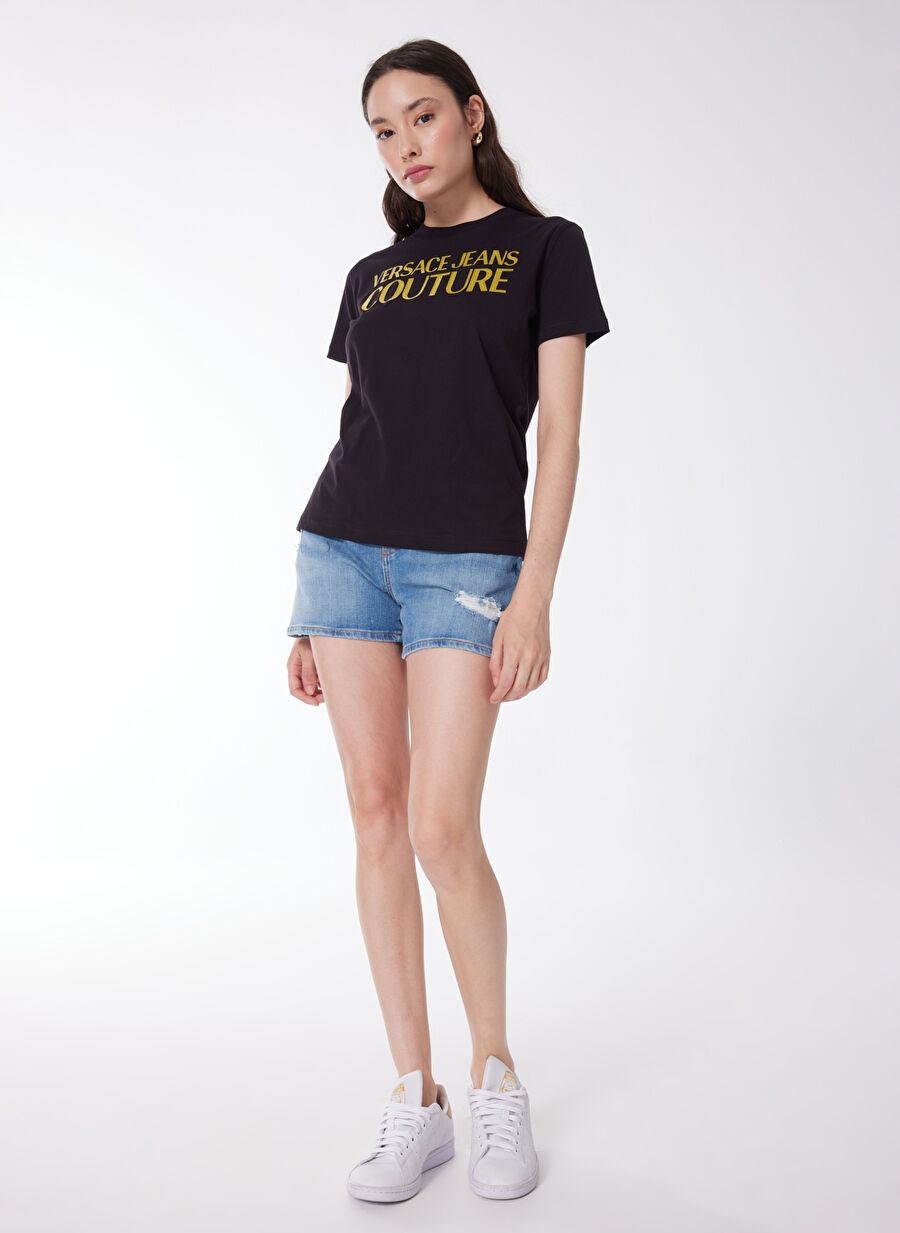 Tシャツ・カットソー VERSACE JEANS COUTURE Woman T-Shirt Black 1 76HAHG03CJ00G Black T-shirt with logo Versace Jeans Couture - Vitkac France