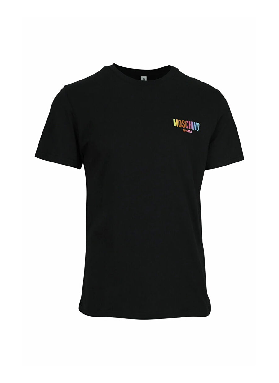 タナハリ☆MOSCHINO Tシャツ Moschino Bisiklet Yaka Desenli Siyah Erkek T-Shirt 241V3a0709