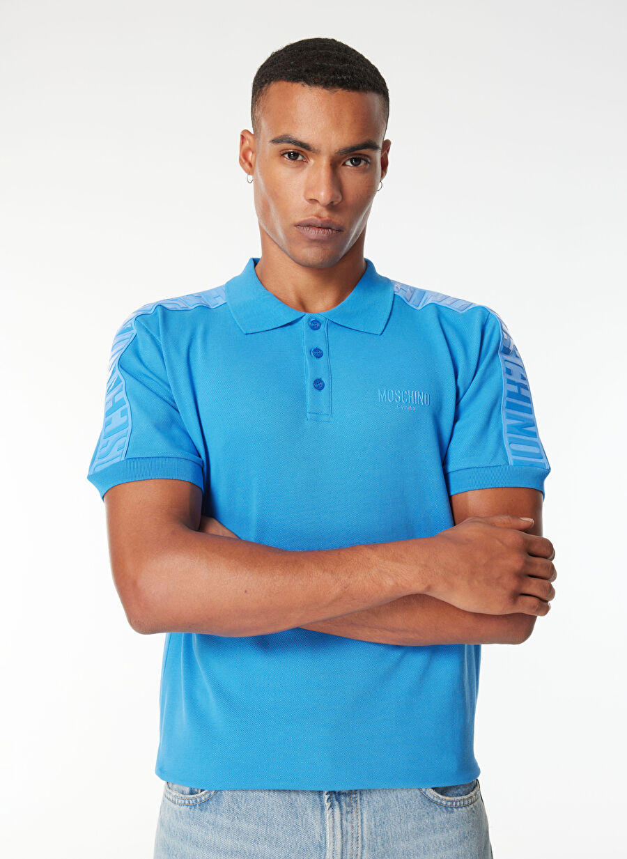Moschino Mavi Erkek Desenli Polo T-Shirt 241V3a1604 - 15131820