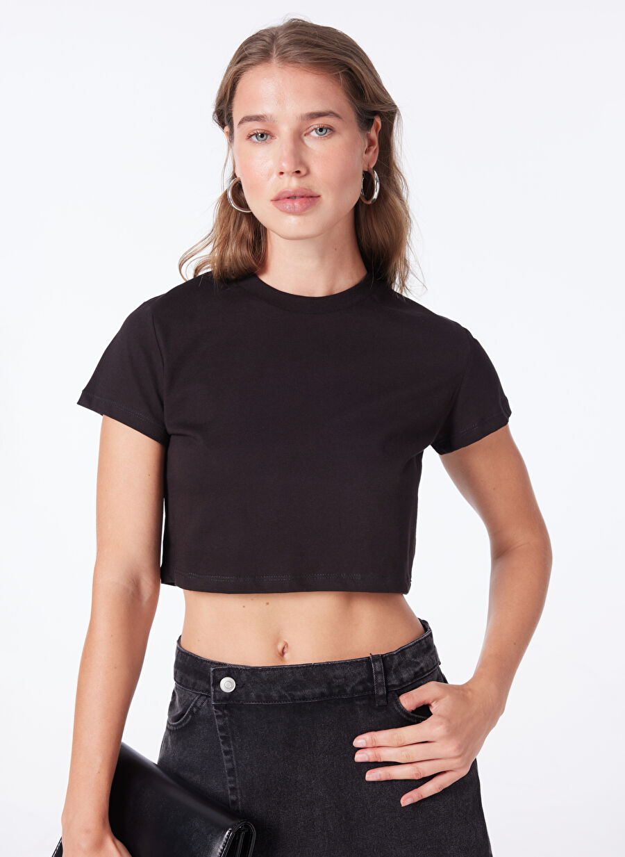 People By Fabrika Bisiklet Yaka Siyah Kadın T-Shirt SPBF4SL-TST5603