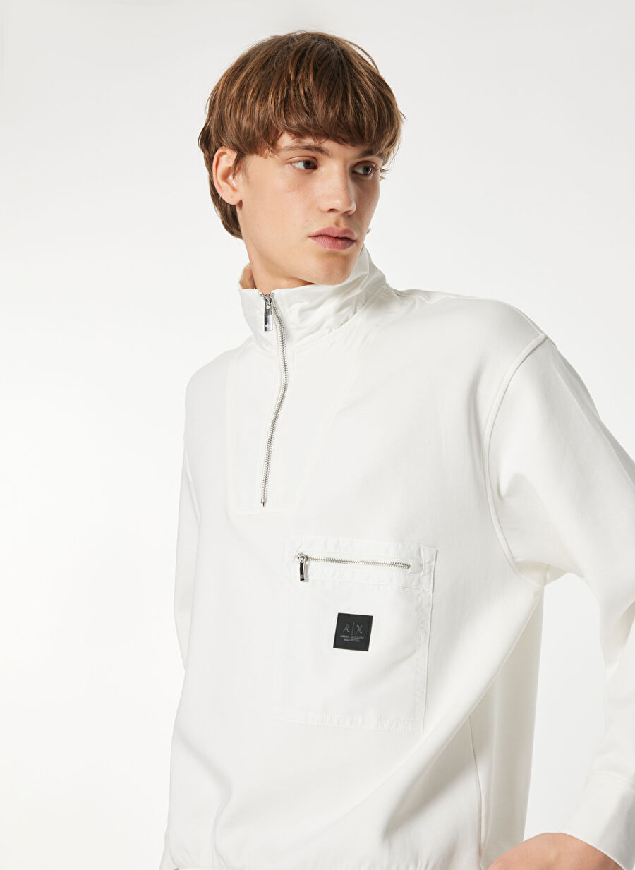 Armani Exchange Ekru Erkek Fermuarlı Normal Düz Sweatshirt