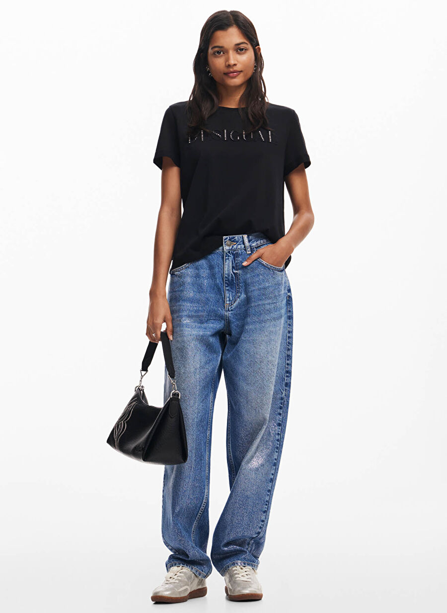 Desigualカットソー Desigual Siyah Kadın Standart Baskılı T-Shirt 24Wwtk24 - 15311904