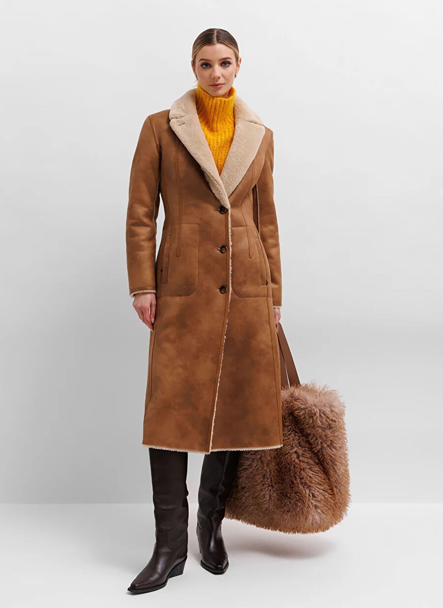 Urbancode Deve Tüyü Kadın Standart Düz Kaban BJ19701- Camel - 1