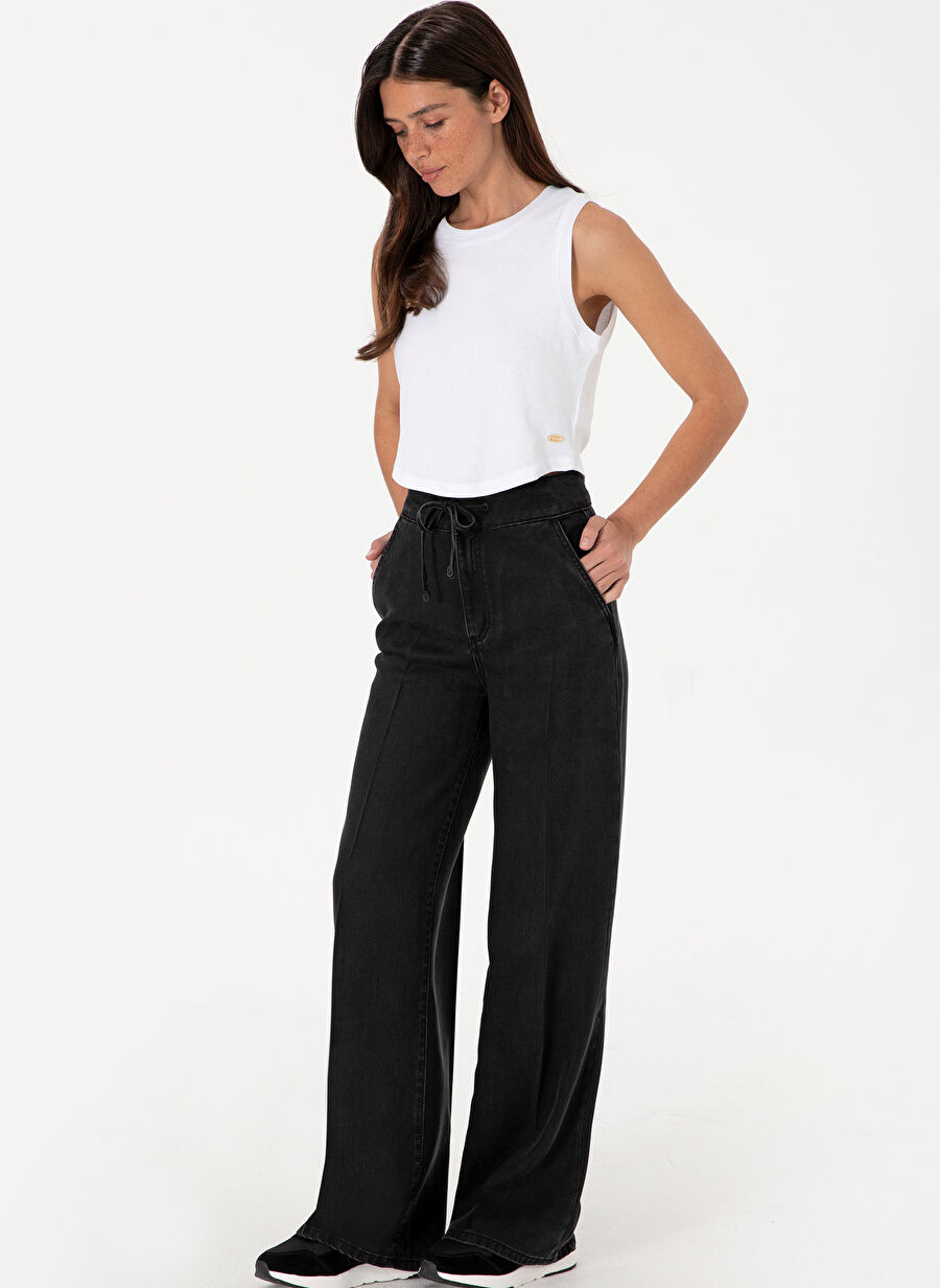 U.S. Polo Assn. Siyah Kadın Loose Fit Denim Pantolon Safir-Black