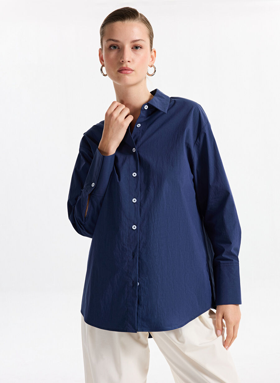 Fabrika Lacivert Kadın Loose Fit Gömlek F5WL-GML0105