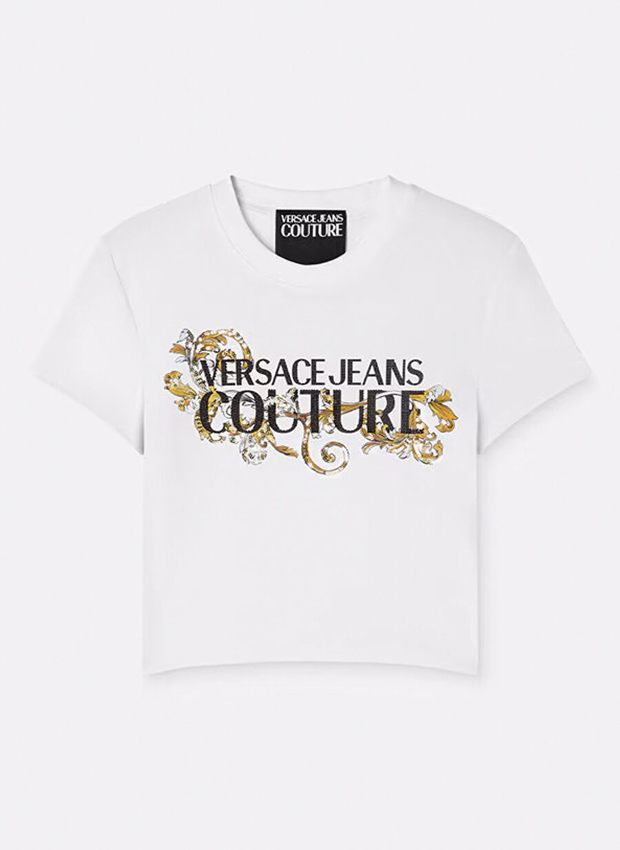 Versace Jeans Couture Beyaz Kadın Standart Baskılı T-Shirt