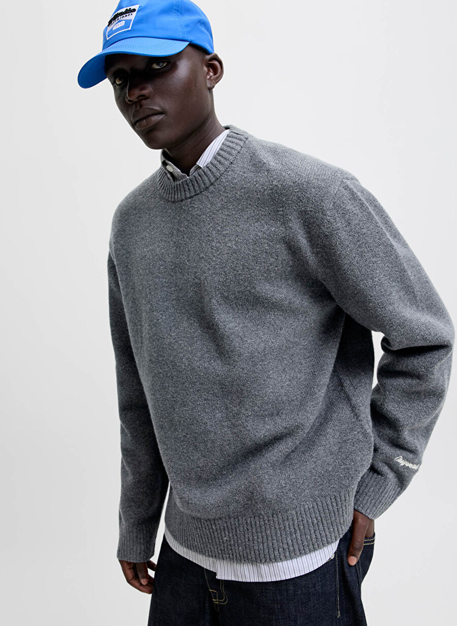 Jack & Jones Gri Erkek Bol Kesim Kazak 12282728_Jornorrebro Knit