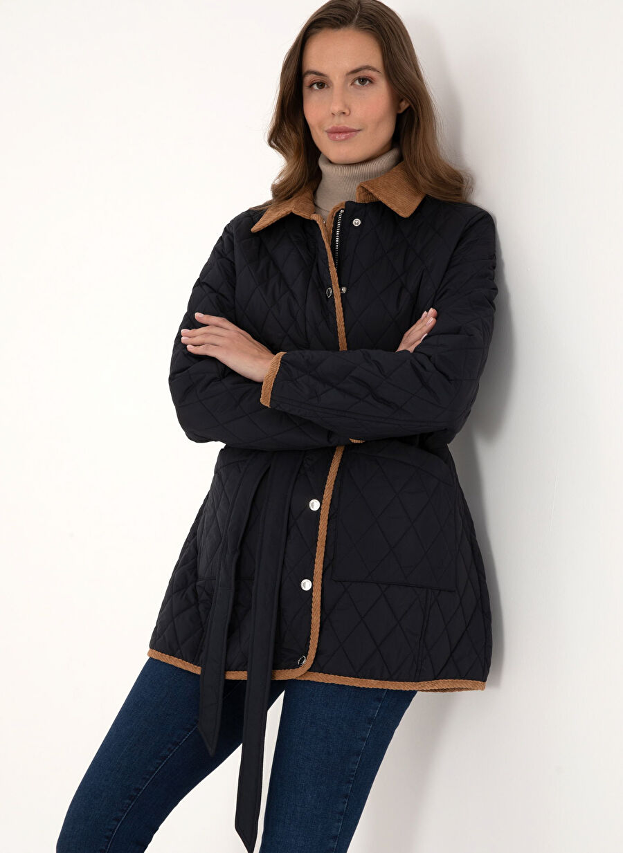 Pierre Cardin Lacivert Kadın Kapitone Kaban