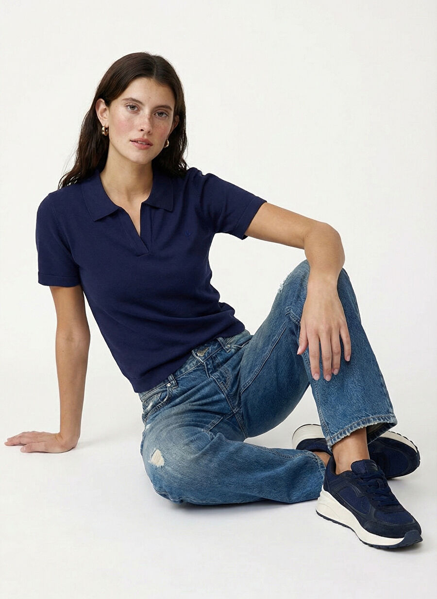 Fabrika Lacivert Kadın Düz Slim Fit Triko Kazak F6SL-KZK0057