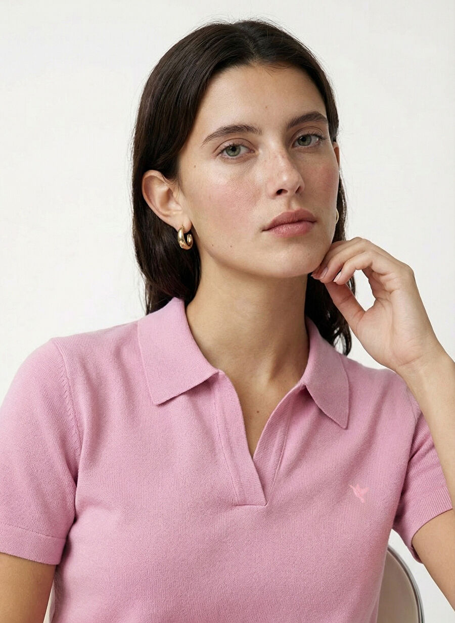 Fabrika Açık Pembe Kadın Düz Slim Fit Triko Kazak F6SL-KZK0057