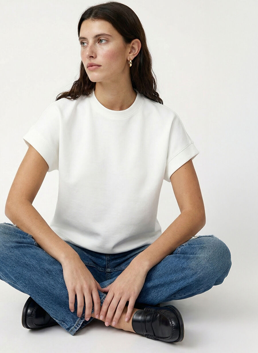 Fabrika Beyaz Kadın Bisiklet Yaka Loose Fit Sweatshirt F6SL-SWT0003