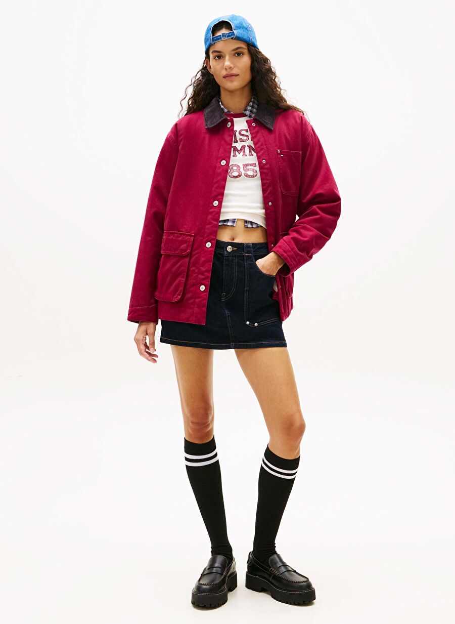 Tommy Jeans Kırmızı Kadın Standart Fit Ceket TJW TWILL JACKET CORD COLLAR