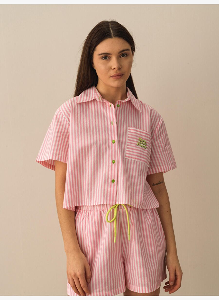 Pembe Oversize Pamuklu Gömlek - 1