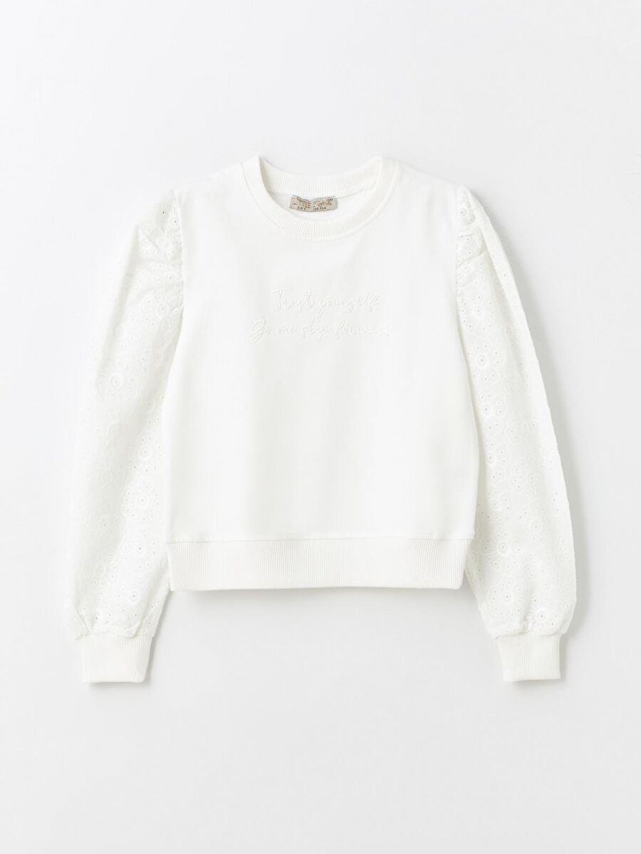 Kız Çocuk Kolu Dantel Detaylı Sweatshirt - 1