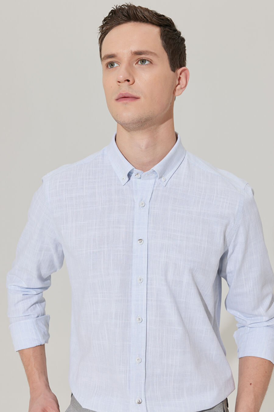 Altınyıldız Classics Slim Fit Düğmeli Yaka Mavi Erkek Gömlek 4A2023200006