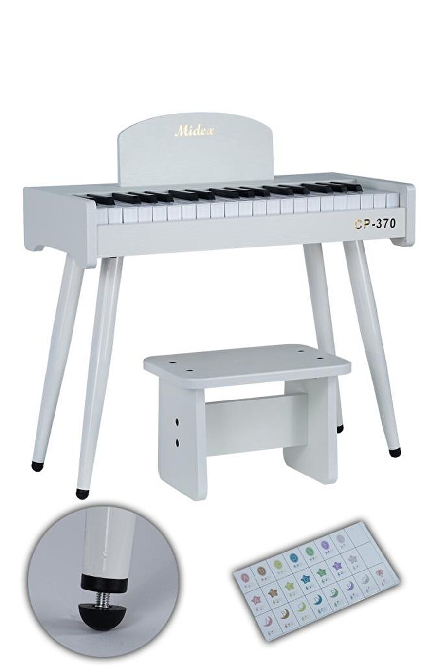 Midex Cp-370Wh Ahşap Çocuk Piyanosu Pilli 37 Tuşlu Gerçek Piyano