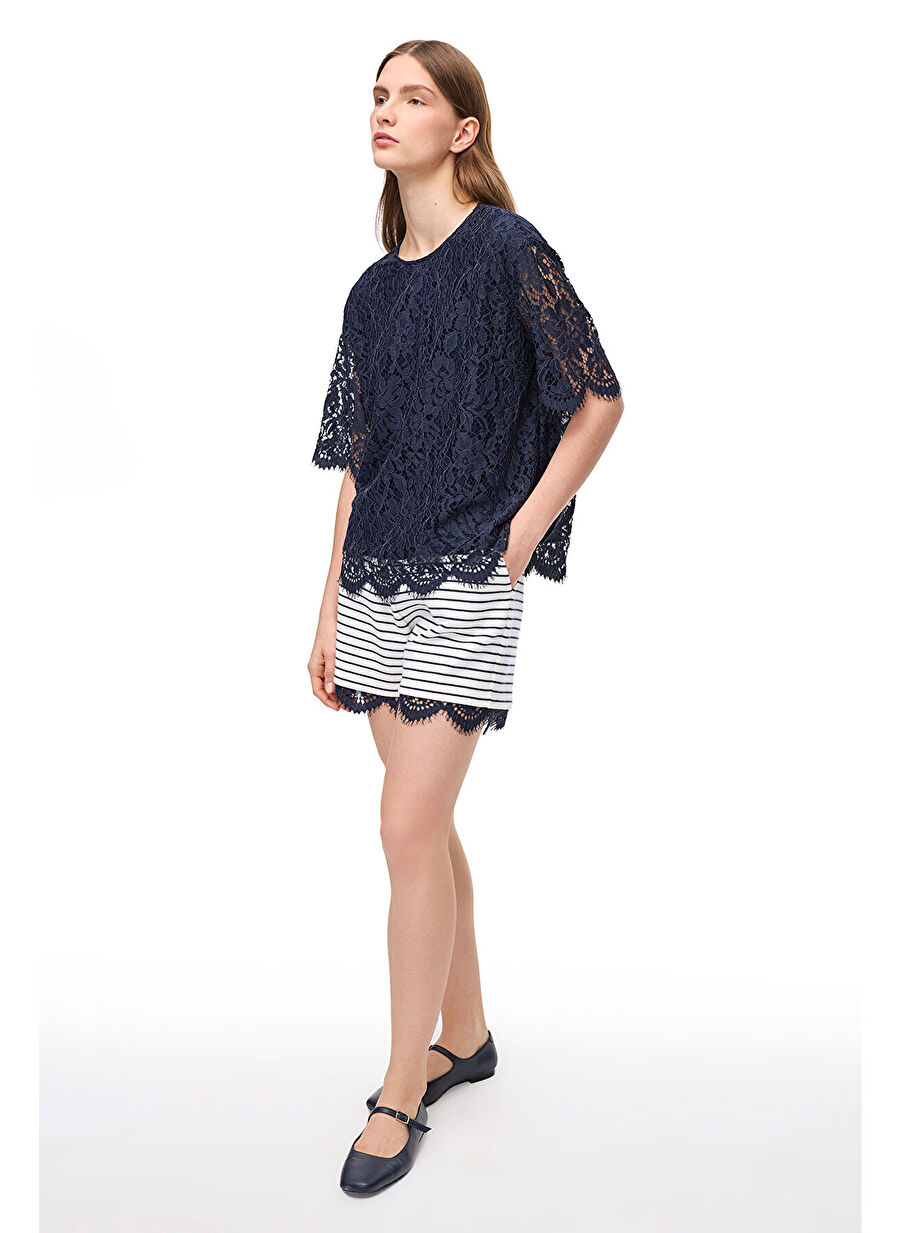 Lacivert Krasta Regular Fit Bisiklet Yaka Bluz - 1
