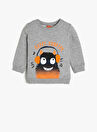 Koton Happy Monster Baskılı Bisiklet Yaka Gri Erkek Bebek Sweatshirt