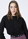 Aeropostale Y-Lemon Bisiklet Yaka Uzun Kollu Crop Siyah Kadın Sweatshirt