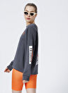 Biondina x Boyner Consin Bisiklet YakaOversize Baskılı Antrasit Kadın Sweatshirt