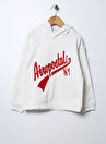 Aeropostale Ekru Kız Çocuk Kapüşonlu Düşük Omuz Baskılı Sweatshirt 22WAG03