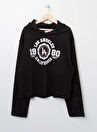 Lmtd Siyah Kız Çocuk Kapüşonlu Uzun Kollu Baskılı Sweatshirt NKFVIALA LS CROPPED BOXY SWEAT