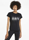 Puma 52083301 RUN LOGO SS TEE Siyah Bisiklet Yaka Normal Kalıp Baskılı T-Shirt