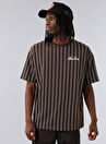 New Era 60284644-OVERSIZED PINSTRIPE TEE NE Kahve Bisiklet Yaka Normal Kalıp  Erkek T-Shirt