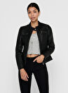 Only Siyah Kadın Dik Yaka Deri Görünümlü Ceket ONLBANDIT FAUX LEATHER BIKER NOOS O