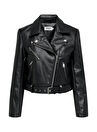 Only Siyah Kadın Dar Biker Ceket ONLNEWVERA FAUX LEATHER BIKER OTW