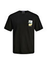 Jack & Jones Bisiklet Yaka Siyah Erkek T-Shirt JORARUBA CHEST EMB TEE SS CREW NECK